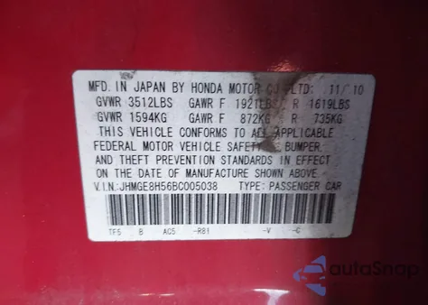 2011 Honda Fit Sport from USA, damaged, VIN JHMGE8H56BC005038
